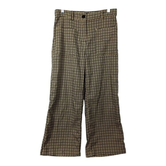 WHO WHAT WEAR Pants - Who What Wear Womens Size 2 High Rise Plaid Cropped Wide Leg Stretch Pants Brown